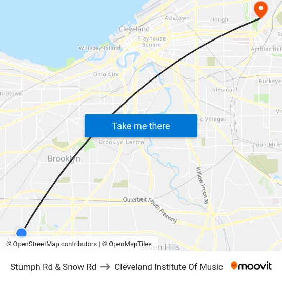 Stumph Rd & Snow Rd to Cleveland Institute Of Music map