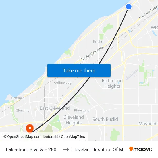 Lakeshore Blvd & E 280th St to Cleveland Institute Of Music map