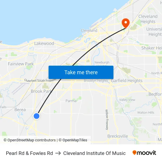 Pearl Rd & Fowles Rd to Cleveland Institute Of Music map