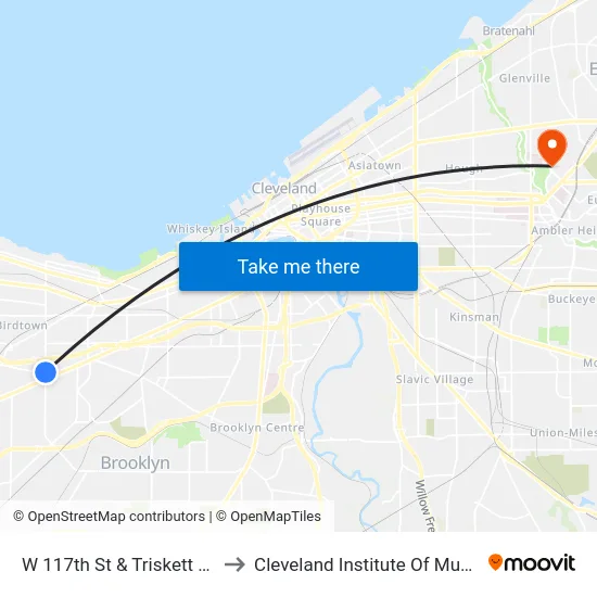 W 117th St & Triskett Rd to Cleveland Institute Of Music map