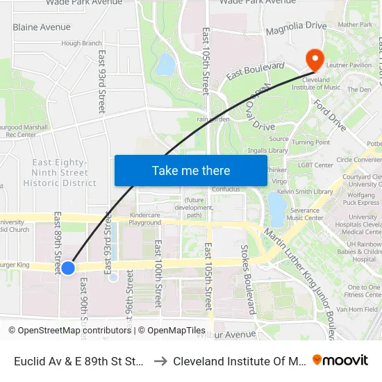 Euclid Av & E 89th St Station to Cleveland Institute Of Music map