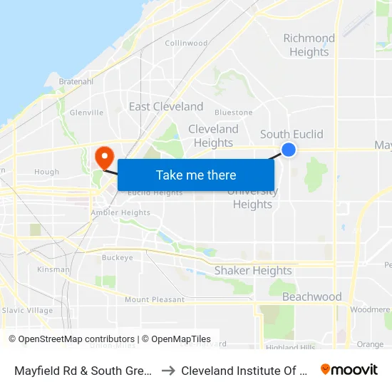 Mayfield Rd & South Green Rd to Cleveland Institute Of Music map