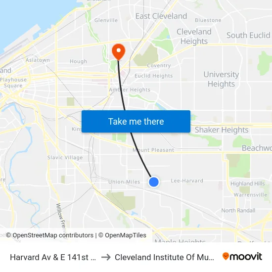 Harvard Av & E 141st St to Cleveland Institute Of Music map