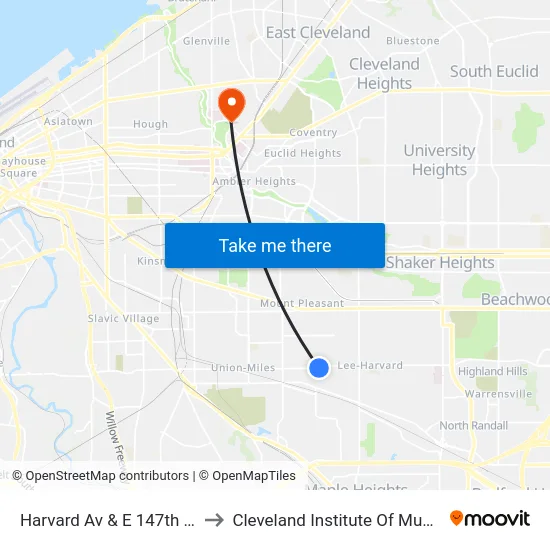 Harvard Av & E 147th St to Cleveland Institute Of Music map