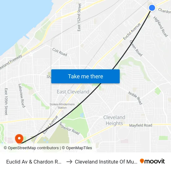 Euclid Av & Chardon Rd W to Cleveland Institute Of Music map