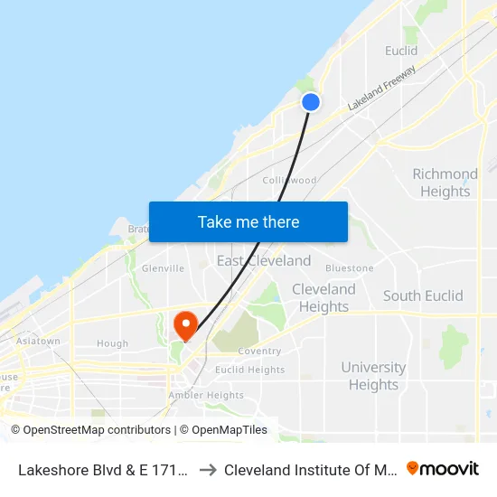 Lakeshore Blvd & E 171st St to Cleveland Institute Of Music map