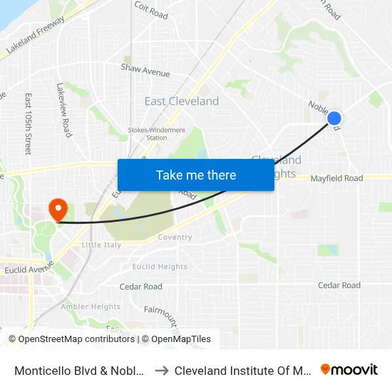 Monticello Blvd & Noble Rd to Cleveland Institute Of Music map