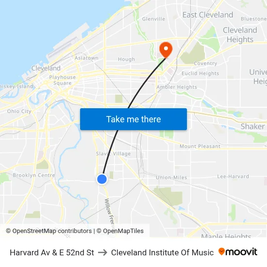 Harvard Av & E 52nd St to Cleveland Institute Of Music map