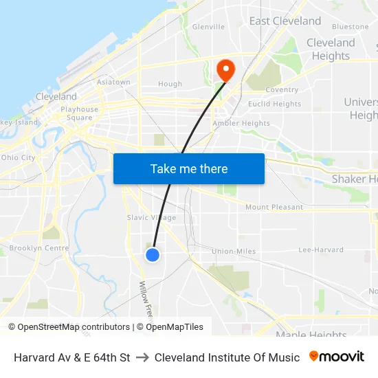 Harvard Av & E 64th St to Cleveland Institute Of Music map
