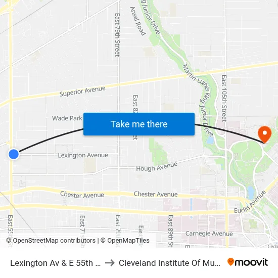Lexington Av & E 55th St to Cleveland Institute Of Music map