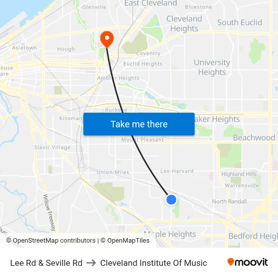 Lee Rd & Seville Rd to Cleveland Institute Of Music map