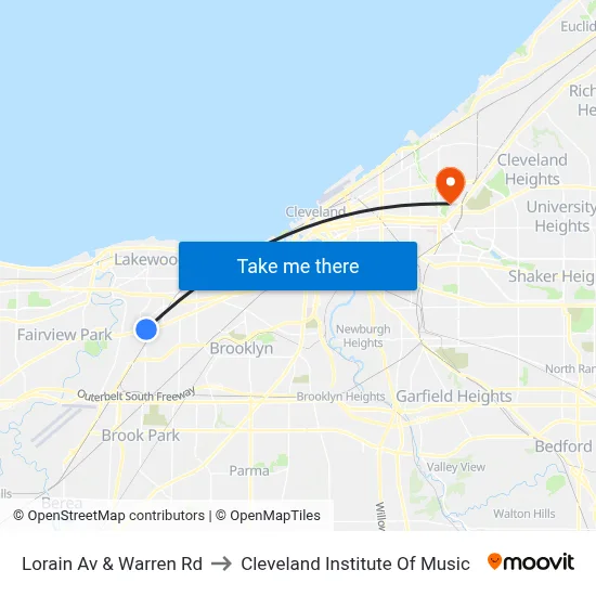 Lorain Av & Warren Rd to Cleveland Institute Of Music map