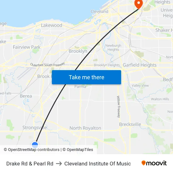 Drake Rd & Pearl Rd to Cleveland Institute Of Music map
