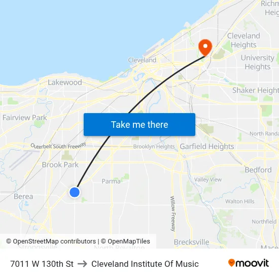 7011 W 130th St to Cleveland Institute Of Music map