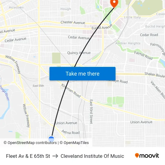 Fleet Av & E 65th St to Cleveland Institute Of Music map