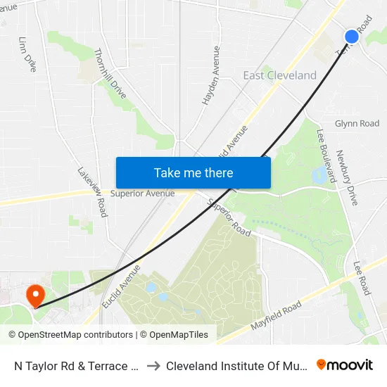 N Taylor Rd & Terrace Rd to Cleveland Institute Of Music map
