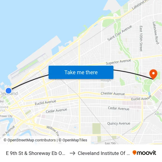 E 9th St & Shoreway Eb On-Ramp to Cleveland Institute Of Music map