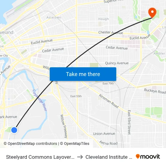 Steelyard Commons Layover (Five Guys) to Cleveland Institute Of Music map