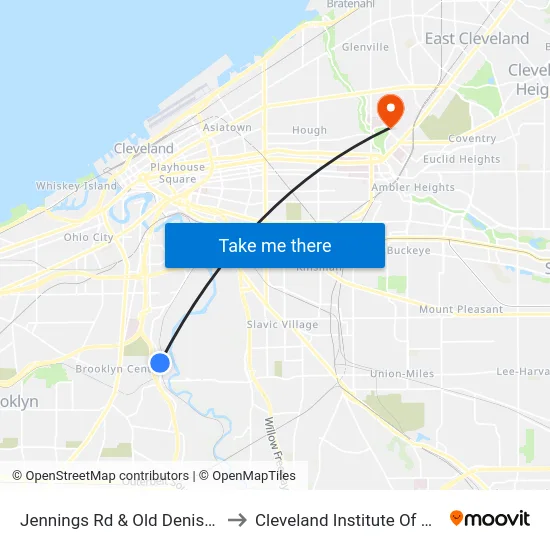 Jennings Rd & Old Denison Av to Cleveland Institute Of Music map