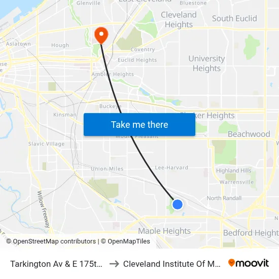 Tarkington Av & E 175th St to Cleveland Institute Of Music map