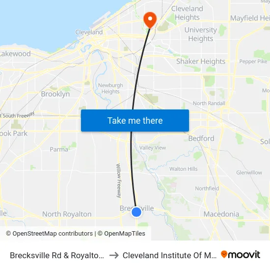 Brecksville Rd & Royalton Rd to Cleveland Institute Of Music map