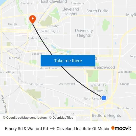 Emery Rd & Walford Rd to Cleveland Institute Of Music map