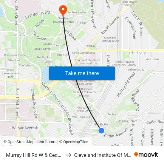 Murray Hill Rd W & Cedar Av to Cleveland Institute Of Music map