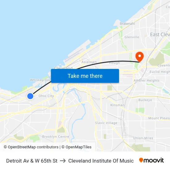 Detroit Av & W 65th St to Cleveland Institute Of Music map