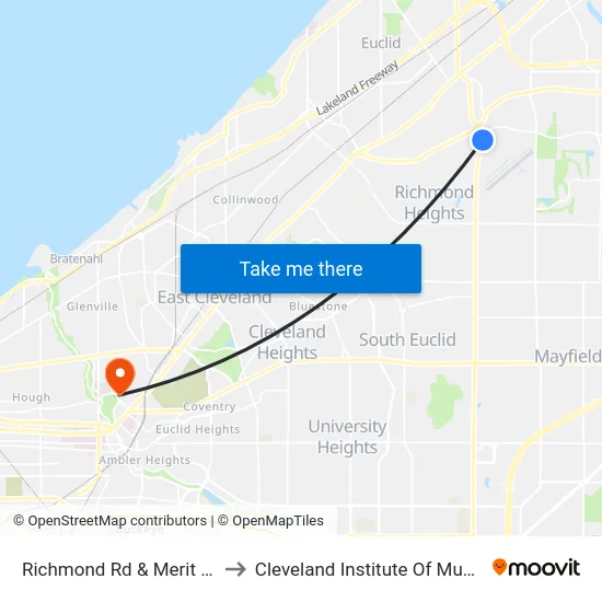 Richmond Rd & Merit Dr to Cleveland Institute Of Music map