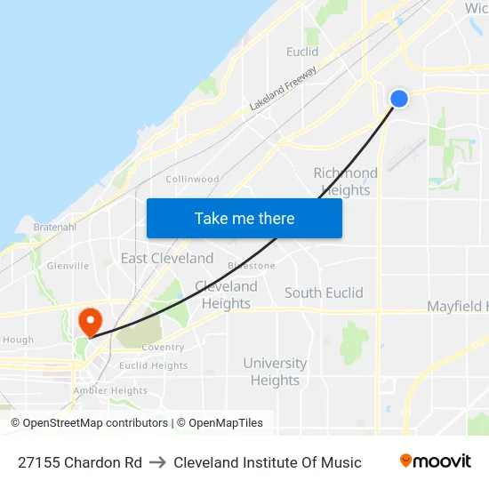27155 Chardon Rd to Cleveland Institute Of Music map