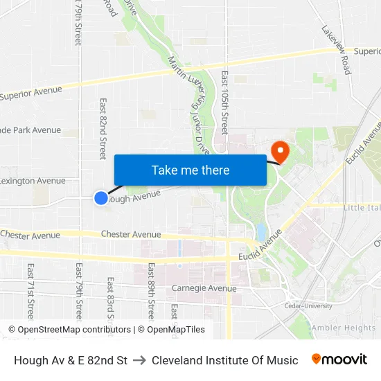 Hough Av & E 82nd St to Cleveland Institute Of Music map