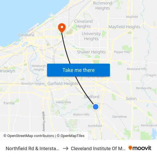 Northfield Rd & Interstate St to Cleveland Institute Of Music map