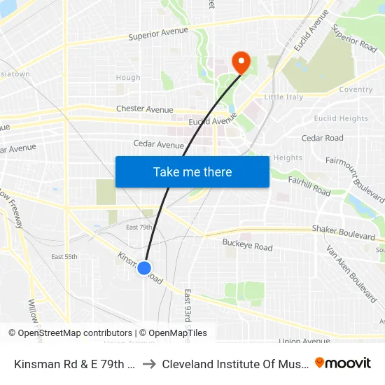 Kinsman Rd & E 79th St to Cleveland Institute Of Music map
