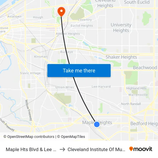 Maple Hts Blvd & Lee Rd to Cleveland Institute Of Music map