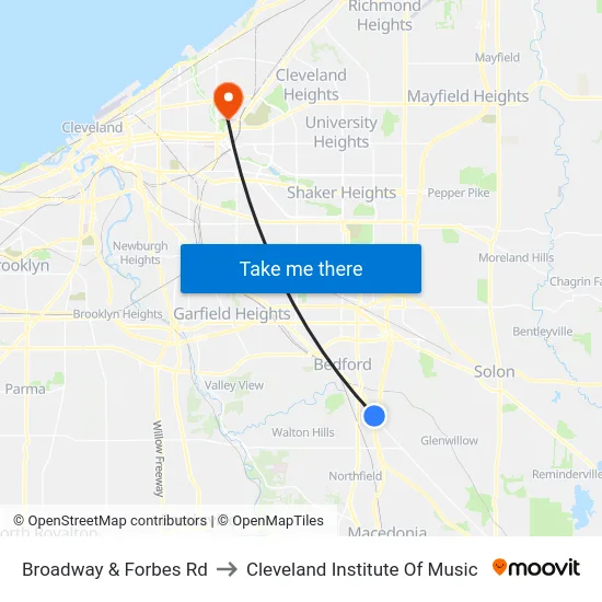 Broadway & Forbes Rd to Cleveland Institute Of Music map