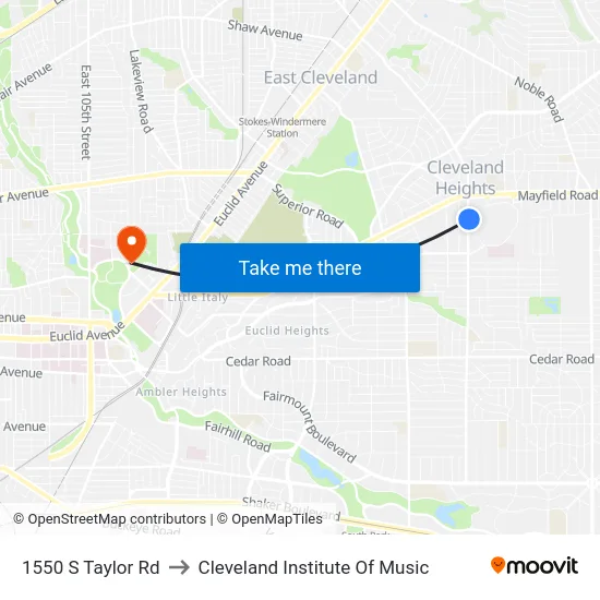 1550 S Taylor Rd to Cleveland Institute Of Music map