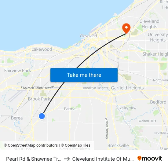 Pearl Rd & Shawnee Trail to Cleveland Institute Of Music map