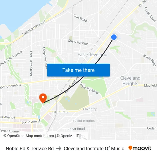 Noble Rd & Terrace Rd to Cleveland Institute Of Music map