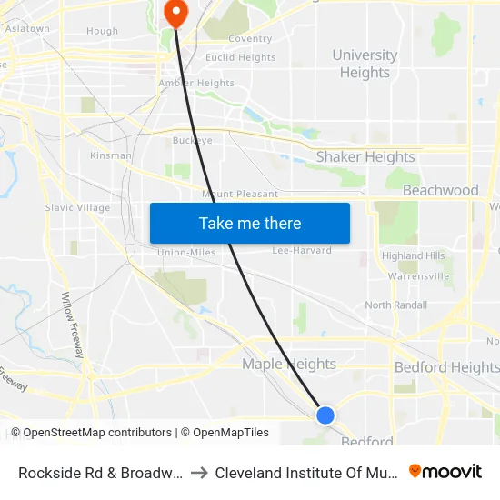 Rockside Rd & Broadway to Cleveland Institute Of Music map