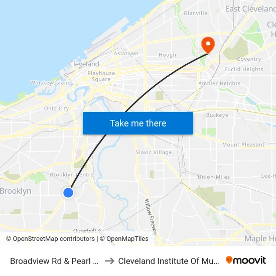 Broadview Rd & Pearl Rd to Cleveland Institute Of Music map