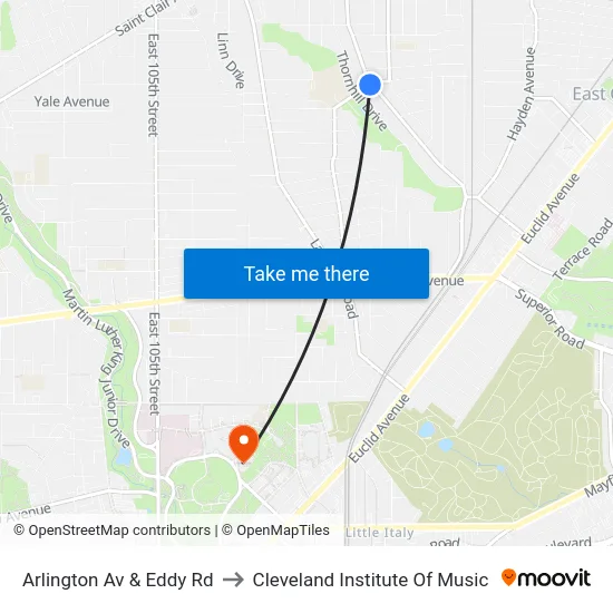 Arlington Av & Eddy Rd to Cleveland Institute Of Music map