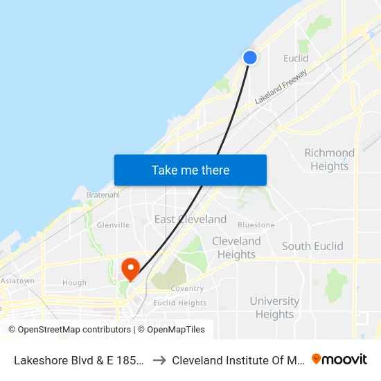 Lakeshore Blvd & E 185th St to Cleveland Institute Of Music map