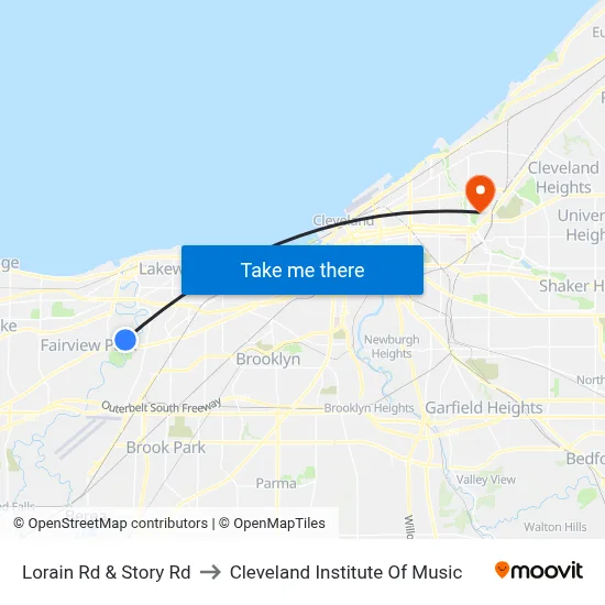 Lorain Rd & Story Rd to Cleveland Institute Of Music map
