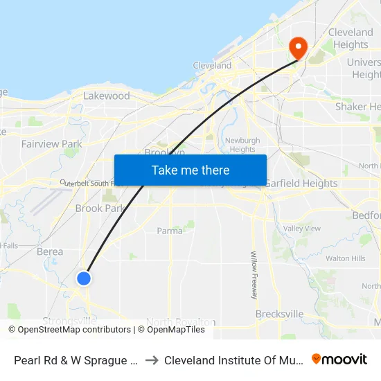 Pearl Rd & W Sprague Rd to Cleveland Institute Of Music map