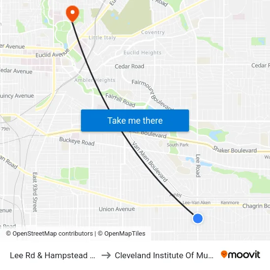 Lee Rd & Hampstead Av to Cleveland Institute Of Music map