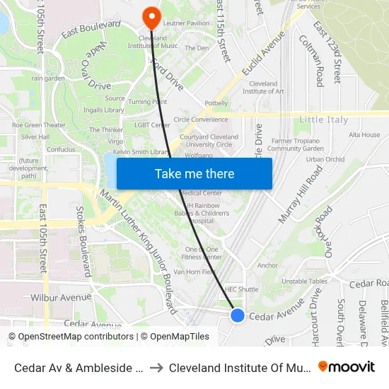 Cedar Av & Ambleside Rd to Cleveland Institute Of Music map