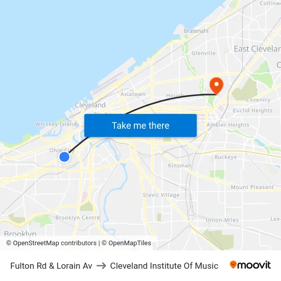 Fulton Rd & Lorain Av to Cleveland Institute Of Music map
