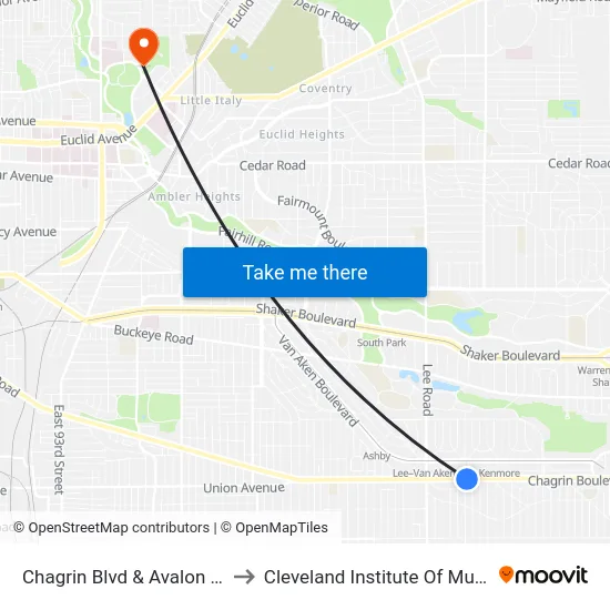 Chagrin Blvd & Avalon Rd to Cleveland Institute Of Music map