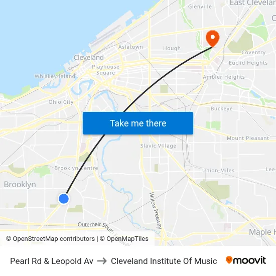 Pearl Rd & Leopold Av to Cleveland Institute Of Music map