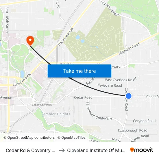 Cedar Rd & Coventry Rd to Cleveland Institute Of Music map